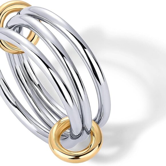 14K Gold Plated Interlocked Stackable Rings for Women - Statement Mixed Metals M - Picture 3 of 6